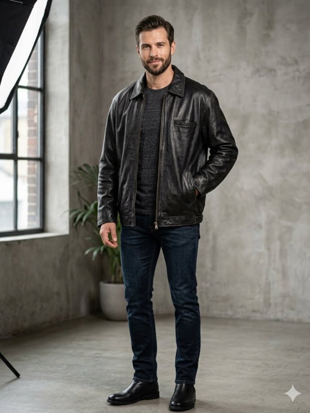 CYRK Men's Size X-Large Black Quilt Lined Full Zip Inner Pockets Leather Jacket